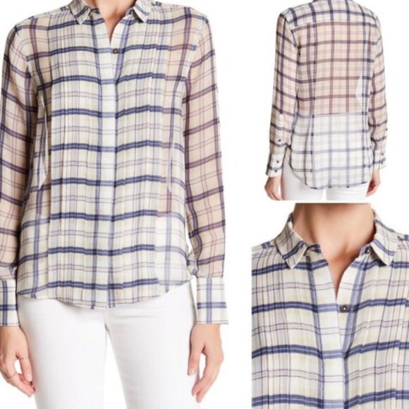 ATM 100% Silk Sheer Plaid Blue Lightweight Blouse PLL Anthony Thomas Melillo XS - Picture 2 of 13